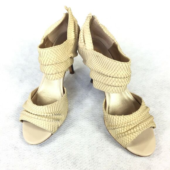 Isola Open Toe High Heels Size 7.5 Womens Cream Ankle Cuff Bootie Snake Textured - Picture 2 of 12